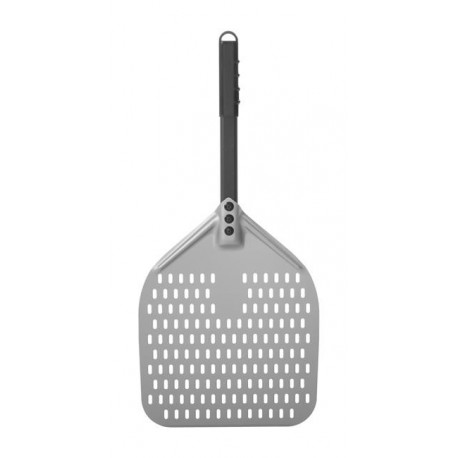 Łopata do pizzy z perforacją i krótką rączką, kwadratowa z twardego anodowanego aluminium, 300x660mm